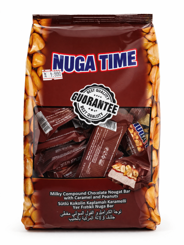 نوجا الكراميل والفول السوداني مغطى بالشوكولاتة المركبة بالحليب