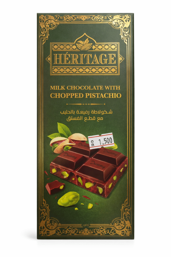 شوكولاطة رفيعة بالحليب مع قطع الفستق