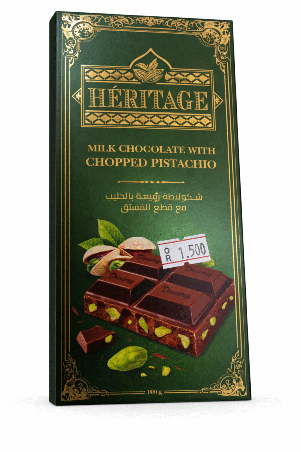 شكولاطة رفيعة بالحليب مع قطع الفستق